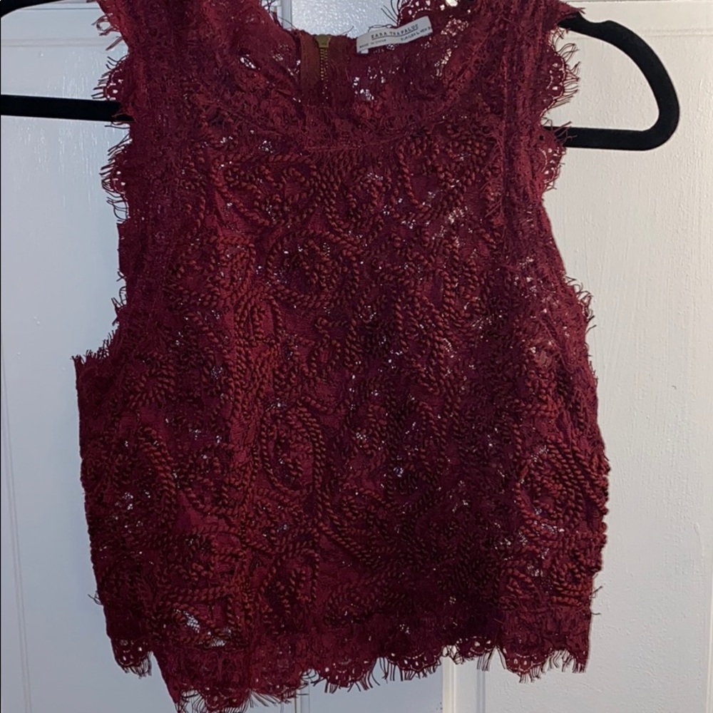 Zara lace crop top zipper back